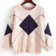 Argyle Distressed Drop Shoulder Sweater