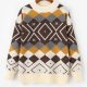 Argyle Drop Shoulder Mock Neck Sweater