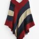 Asymmetrical Striped Colorblock Fringed Poncho Sweater