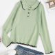 Binding Lettuce Trim Henley Knit Sweater