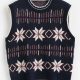 Crew Neck Geo Pattern Sweater Vest