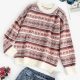 Drop Shoulder Crew Neck Fair Isle Knit Sweater