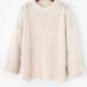 Drop Shoulder Slit Cable Knit Sweater