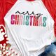 Festive Red Christmas Graphic Color Block Top with Raglan Sleeves