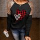 Heartfelt Black Plaid Sequin Patchwork Long Sleeve Top